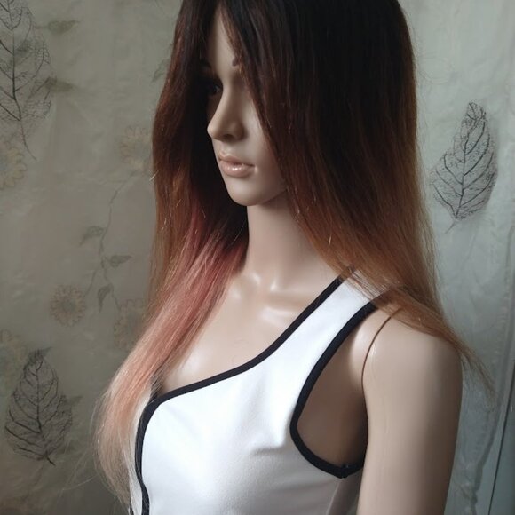 HUMAN WIG NO LACE OMBRE BLOND ,PINK - Picture 1 of 3